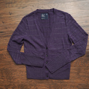 American Eagle: Purple Cardigan w/ Metallic Thread